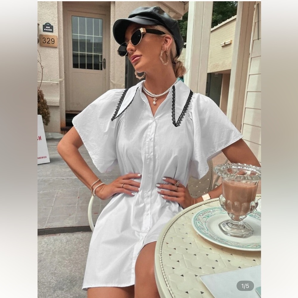 SHEIN White Mini Dress with Black Accents